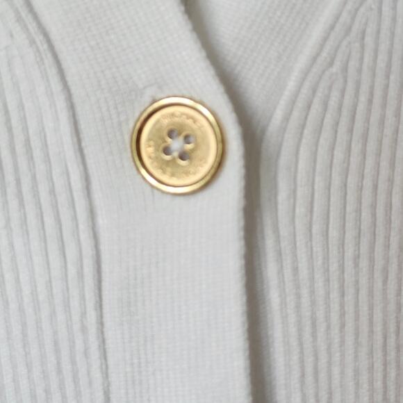 Michael Kors Ribbed Knit V Neck Fitted Button Up Cardigan White XL A0054 - Picture 2 of 6